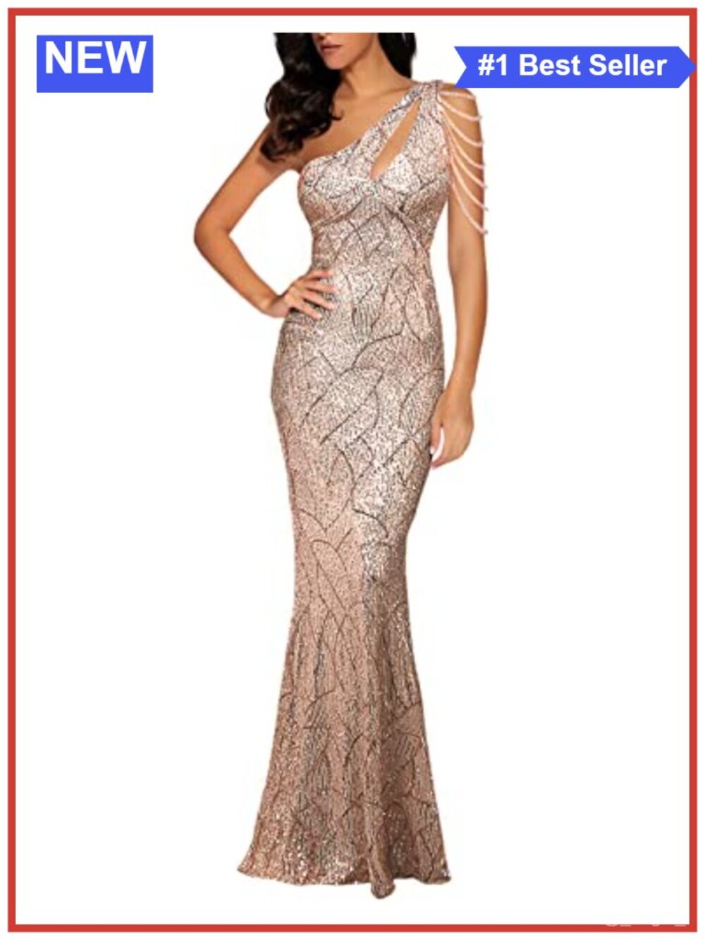One Shoulder Sequin Formal Maxi Dress Tassel Sleeve Gatsby Evening Gown